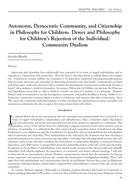 Dewey and Philosophy for Children's Rejection of the Individual