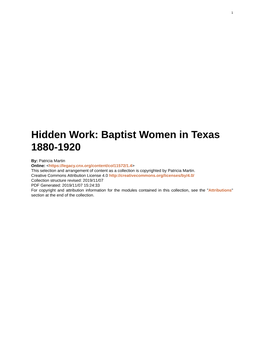 Hidden Work: Baptist Women in Texas 1880-1920
