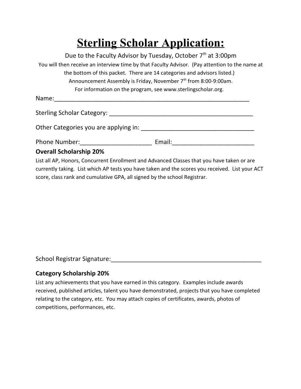 Sterling Scholar Application