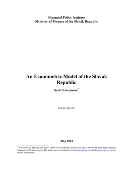 An Introduction to an Econometric Model of the Slovak Republic