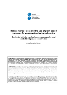 Habitat Management and the Use of Plant-Based Resources for Conservation Biological Control