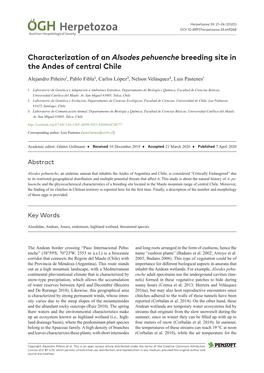 Characterization of an Alsodes Pehuenche Breeding Site in the Andes of Central Chile