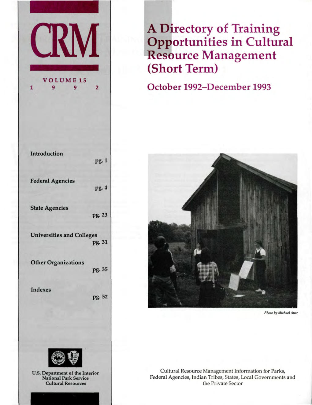 CRM Vol. 15, Training Directory (1992)