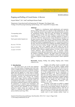 Popping and Puffing of Cereal Grains: a Review