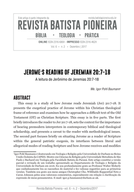 Jerome's Reading of Jeremiah 20:7-18