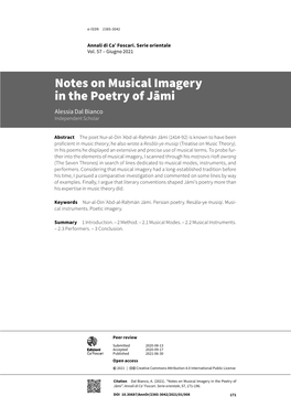 Notes on Musical Imagery in the Poetry of Jāmi Alessia Dal Bianco Independent Scholar