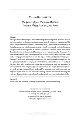 The Syntax of Jazz Harmony: Diatonic Tonality, Phrase Structure, and Form