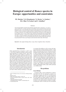 Biological Control of Rumex Species in Europe: Opportunities and Constraints