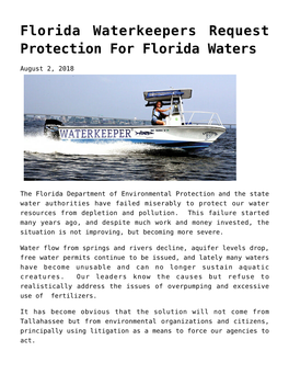 Florida Waterkeepers Request Protection for Florida Waters