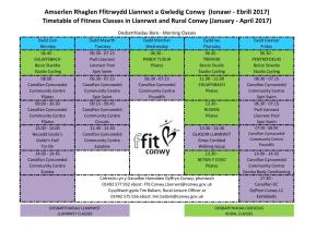 Timetable of Fitness Classes in Llanrwst and Rural Conwy (January - April 2017)