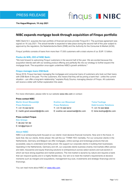 PRESS RELEASE NIBC Expands Mortgage Book Through Acquisition