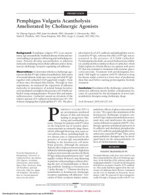 Pemphigus Vulgaris Acantholysis Ameliorated by Cholinergic Agonists