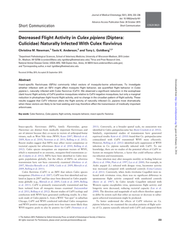 Decreased Flight Activity in Culex Pipiens (Diptera: Culicidae) Naturally Infected with Culex Flavivirus