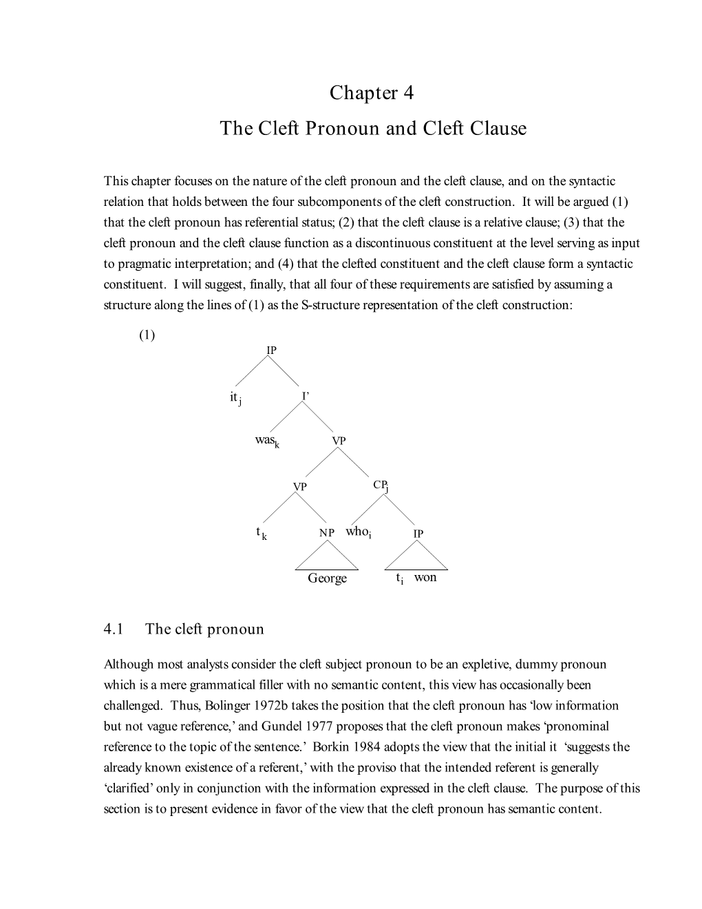 Chapter 4 the Cleft Pronoun and Cleft Clause