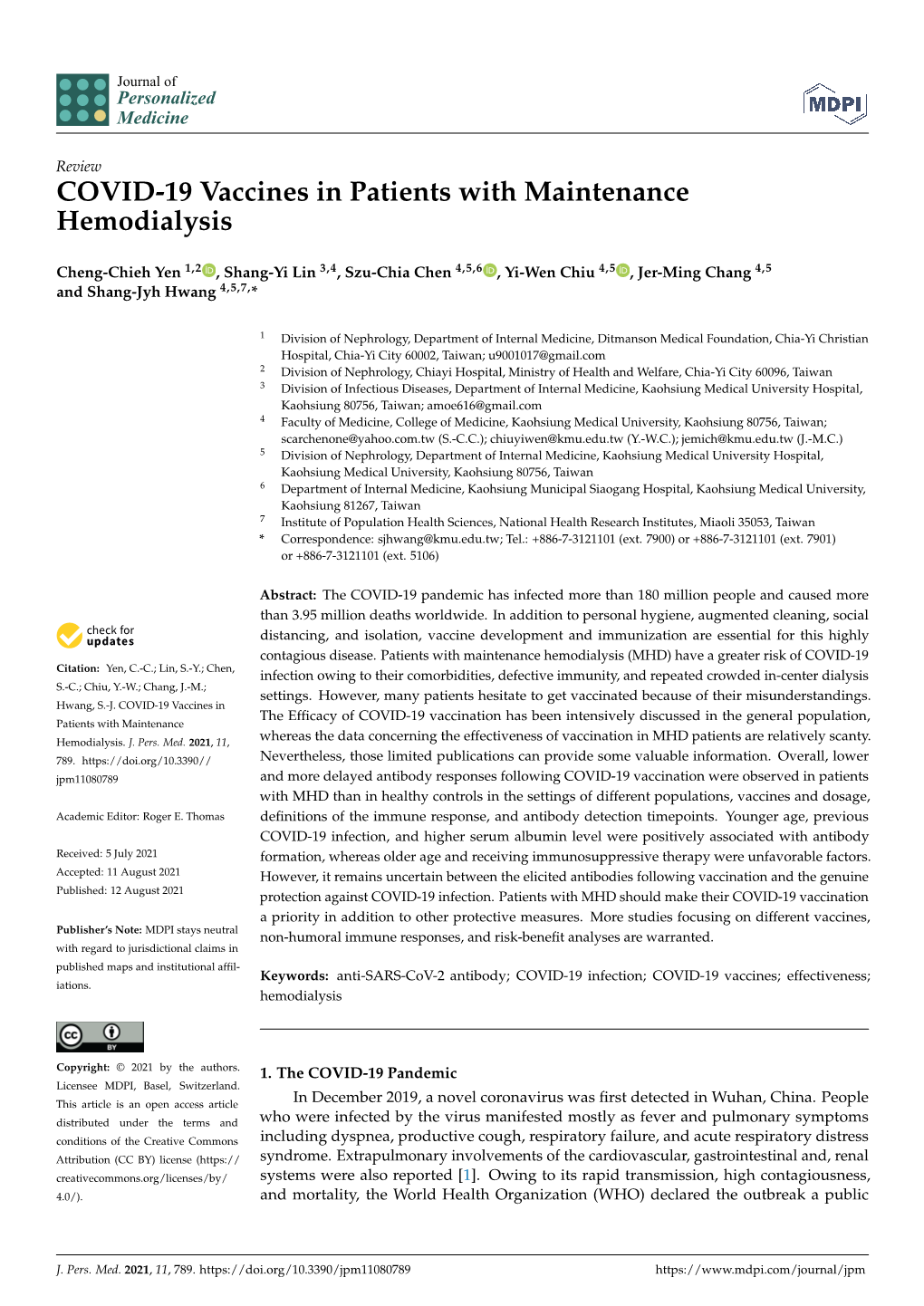 COVID-19 Vaccines in Patients with Maintenance Hemodialysis