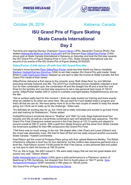 ISU Grand Prix of Figure Skating Skate Canada International Day 2