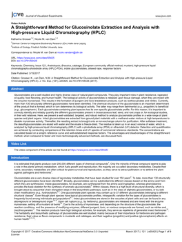 A Straightforward Method for Glucosinolate Extraction and Analysis with High-Pressure Liquid Chromatography (HPLC)