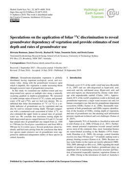 Article Is Available Draulics and Stomatal Control in Leaves, Plant Cell Environ., 31, Online At