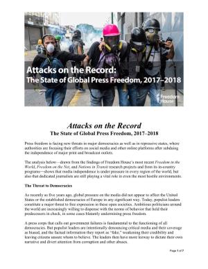Attacks on the Record the State of Global Press Freedom, 2017–2018