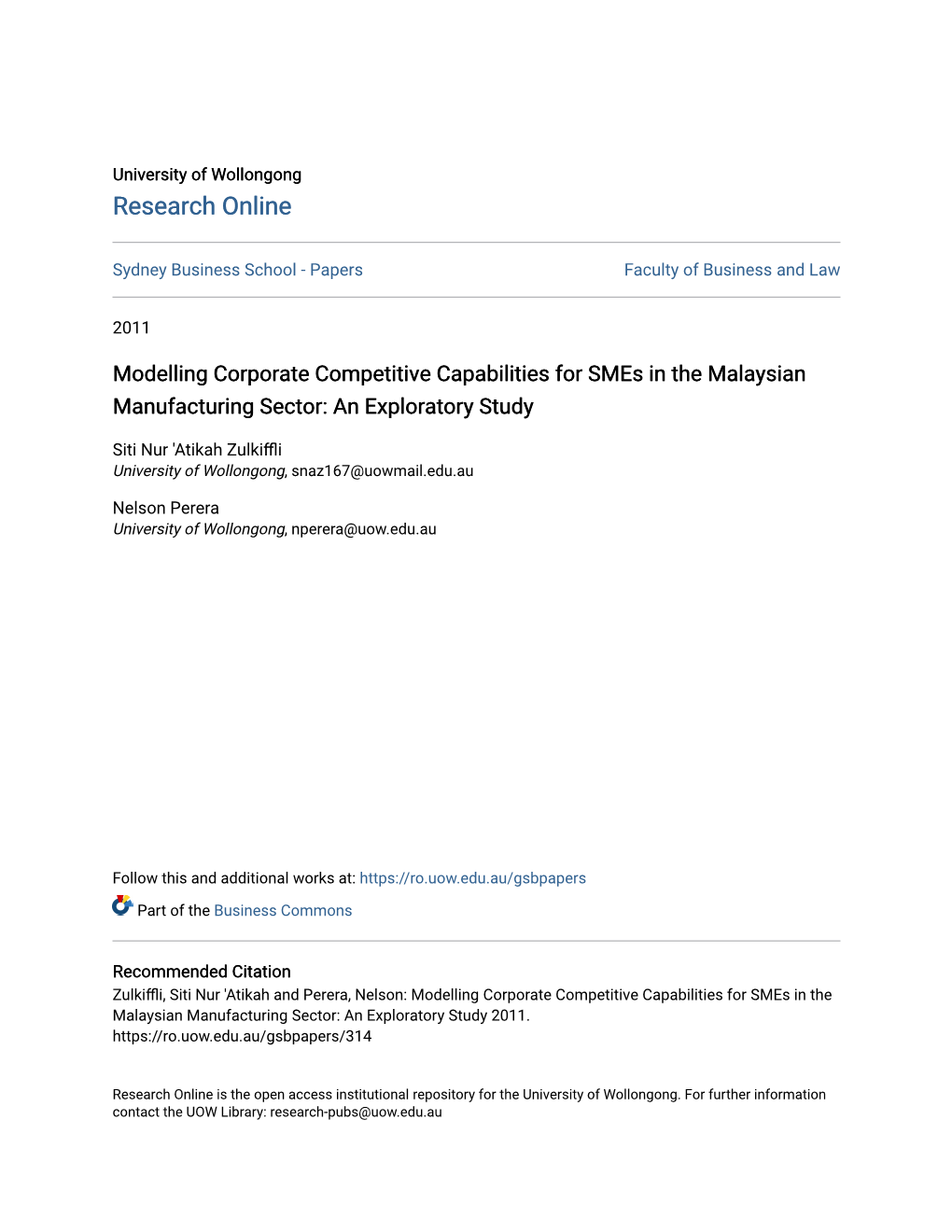 Modelling Corporate Competitive Capabilities for Smes in the Malaysian Manufacturing Sector: an Exploratory Study