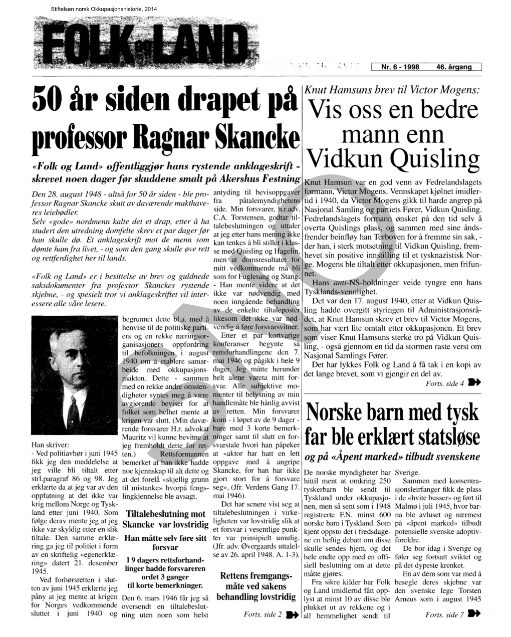 50 År Siden Drapet På Vi;M~;;E~~B;D;~' Professor Ragnar Skaneke