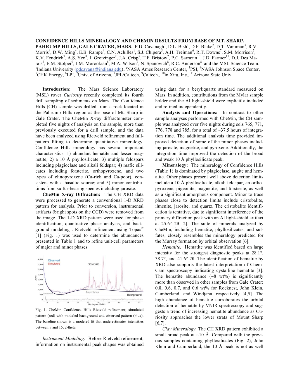 Confidence Hills Mineralogy and Chemin Results from Base of Mt