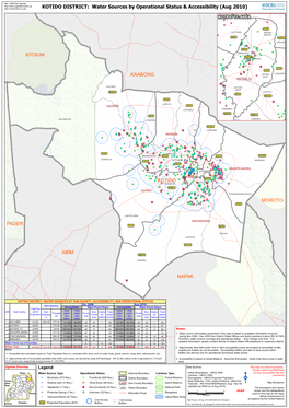 KOTIDO DISTRICT: Water Sources by Operational Status & Accessibility (Aug 2010)