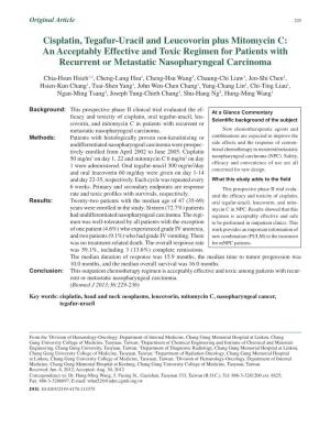 Cisplatin, Tegafur‑Uracil and Leucovorin Plus Mitomycin C