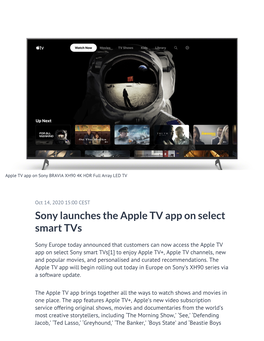 Sony Launches the Apple TV App on Select Smart Tvs