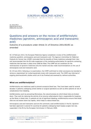 Questions and Answers on the Review of Antifibrinolytic Medicines