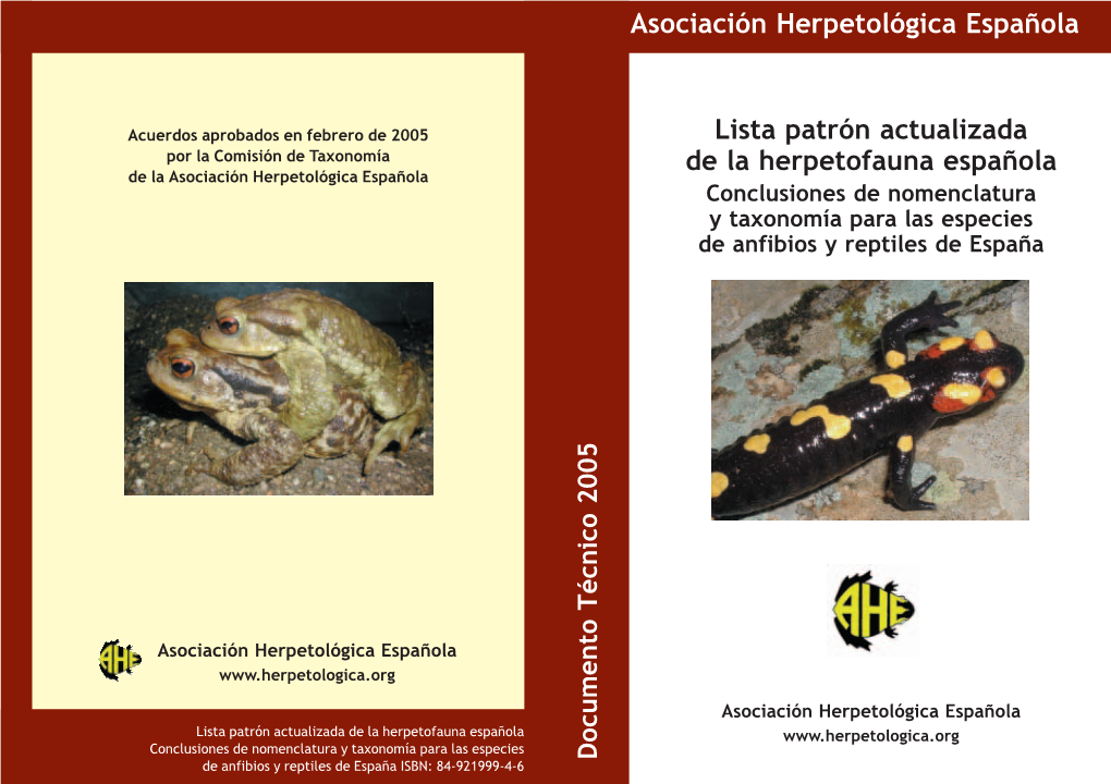 Lista Patrón Actualizada De La Herpetofauna Española