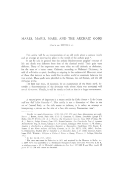 Mares, Maris, Mars, and the Archaic Gods