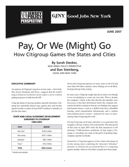 Pay, Or We (Might) Go How Citigroup Games the States and Cities