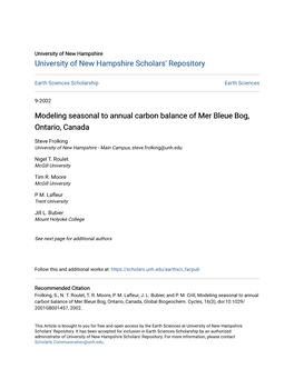 Modeling Seasonal to Annual Carbon Balance of Mer Bleue Bog, Ontario, Canada