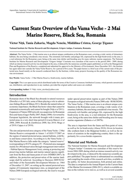 Current State Overview of the Vama Veche - 2 Mai Marine Reserve, Black Sea, Romania