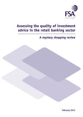 Assessing the Quality of Investment Advice in the Retail Banking Sector: a Mystery Shopping Review