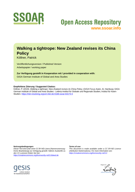 Walking a Tightrope: New Zealand Revises Its China Policy Köllner, Patrick