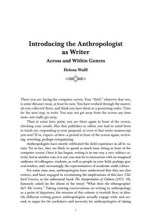 Introducing the Anthropologist As Writer Across and Within Genres