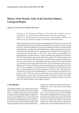 History of the Floristic Study of the Karelian Isthmus, Leningrad Region