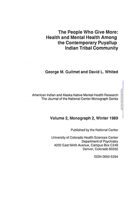 Health and Mental Health Among the Contemporary Puyallup Indian Tribal Community