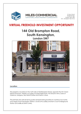 144 Old Brompton Road, South Kensington