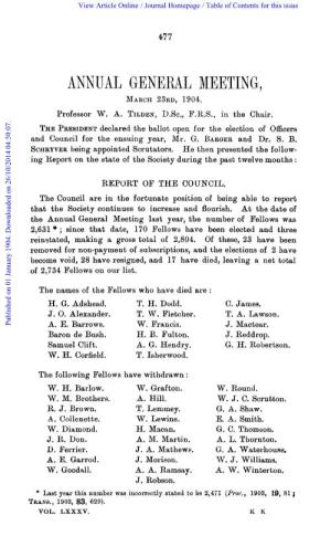 Annual General Meeting, March23~~, 1904
