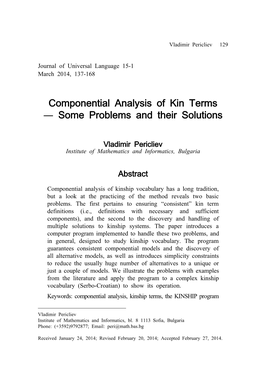 Componential Analysis of Kin Terms ― Some Problems and Their Solutions
