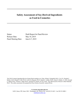Safety Assessment of Soy-Derived Ingredients As Used in Cosmetics