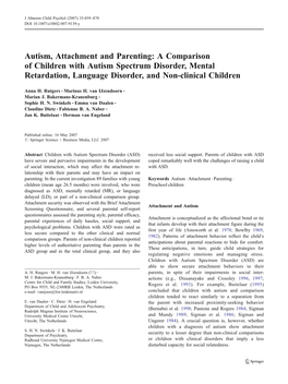 Autism, Attachment and Parenting: a Comparison of Children with Autism Spectrum Disorder, Mental Retardation, Language Disorder, and Non-Clinical Children