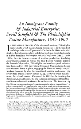 Sevill Schofield Iff the Philadelphia Textile Manufacture, 1845-1900