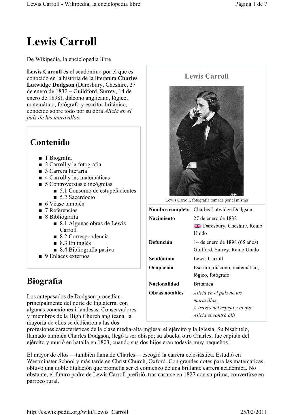Lewis Carroll � Wikipedia, La Enciclopedia Libre Página 1 De 7