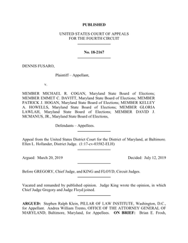 PUBLISHED UNITED STATES COURT of APPEALS for the FOURTH CIRCUIT No. 18-2167 DENNIS FUSARO, Plaintiff – Appellant, V. MEMBER MI