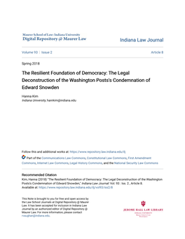 The Resilient Foundation of Democracy: the Legal Deconstruction of the Washington Posts's Condemnation of Edward Snowden
