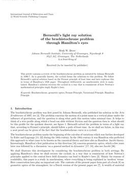 Bernoulli's Light Ray Solution of the Brachistochrone Problem Through